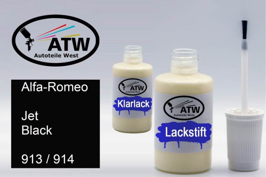 Alfa-Romeo, Jet Black, 913 / 914: 20ml Lackstift + 20ml Klarlack - Set, von ATW Autoteile West.